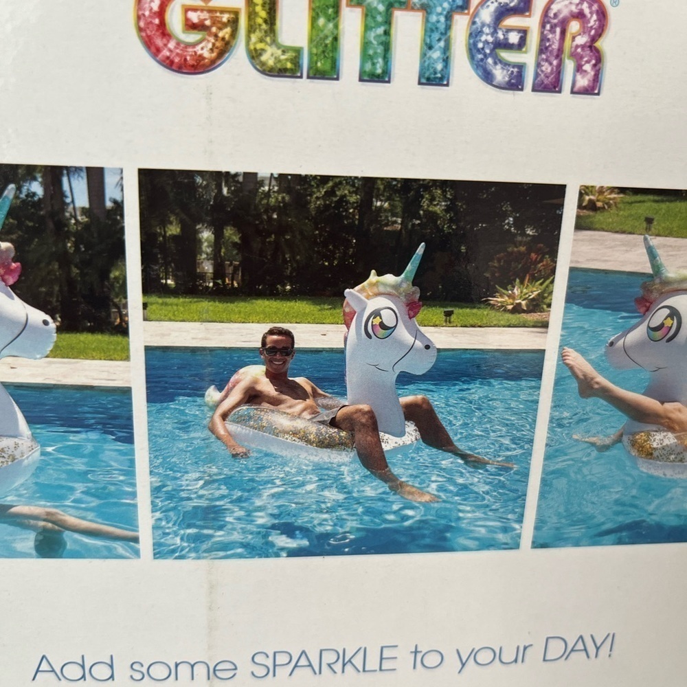 PoolCandy Inflatable Glitter Rainbow Unicorn Pool Tube Float 42 Inch - Picture 5 of 6